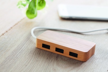 Logo trade business gifts image of: Bamboo USB 3 ports hub