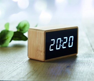 Logo trade business gift photo of: LED alarm clock bamboo casing Düsseldorf