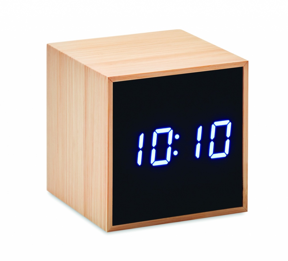 Logotrade promotional item picture of: LED alarm clock bamboo casing Dortmund