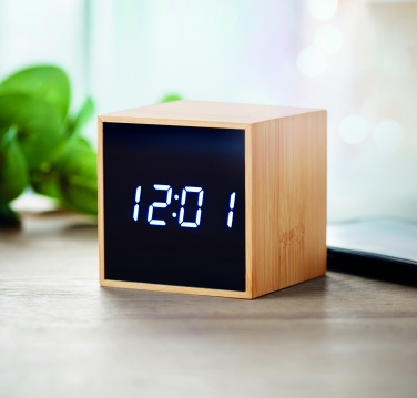 Logotrade promotional gift image of: LED alarm clock bamboo casing Dortmund