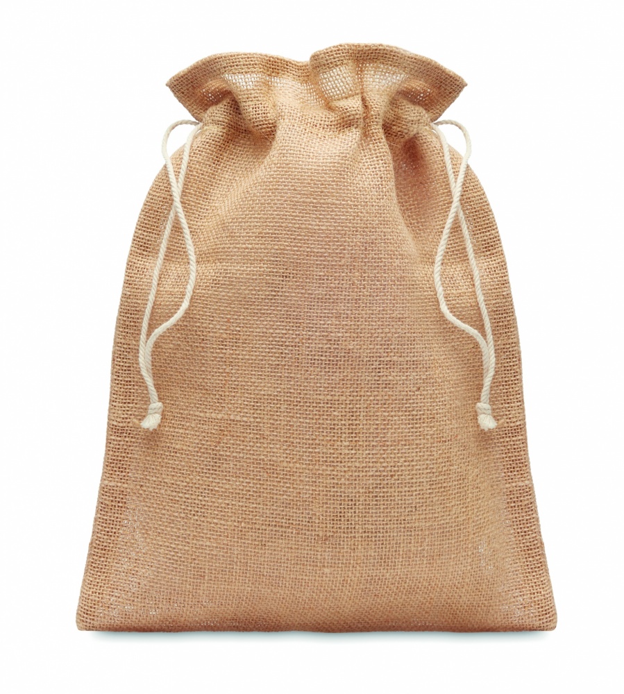 Logo trade promotional giveaways picture of: Small jute gift bag 14 x 22 cm