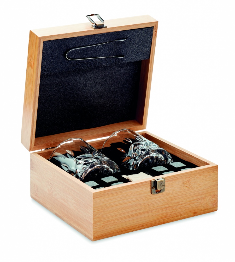 Logo trade promotional giveaways image of: Whisky set in bamboo box