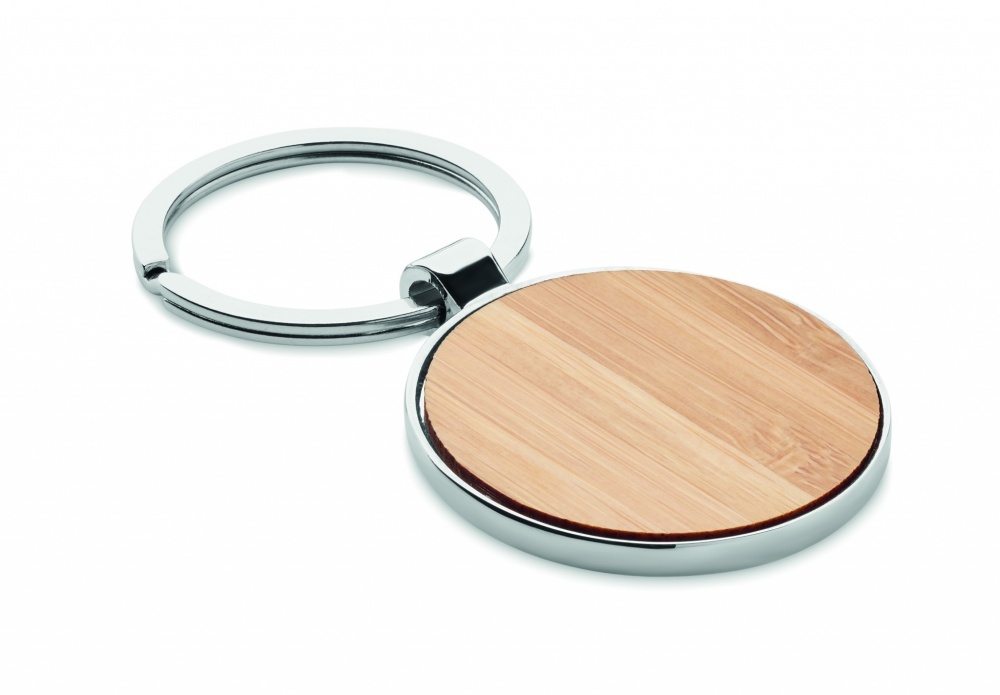 Logo trade promotional item photo of: Round key ring metal bamboo Dobele