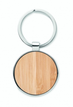 Logo trade corporate gifts image of: Round key ring metal bamboo