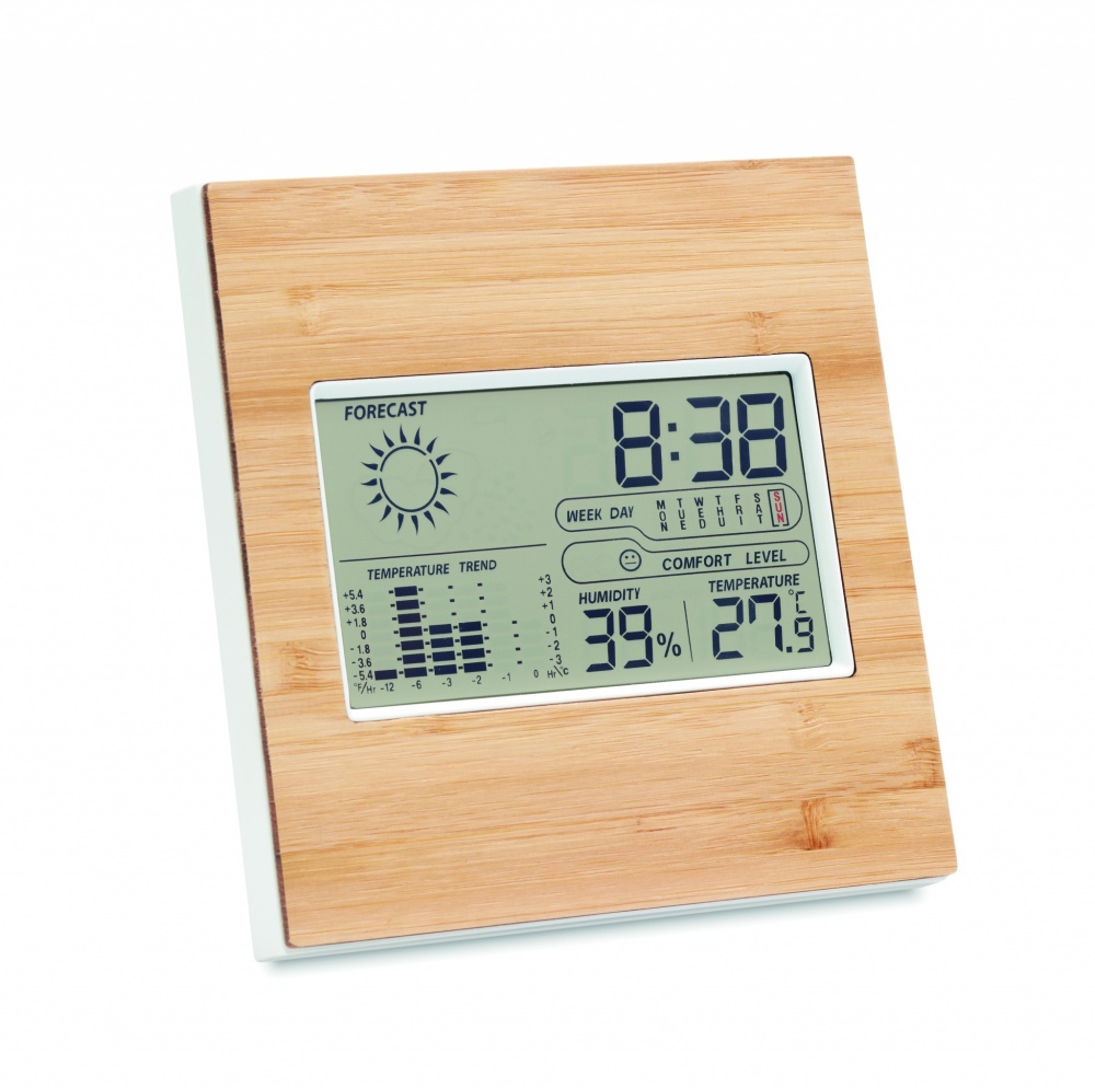 Logo trade advertising product photo of: Weather station bamboo front TURKU