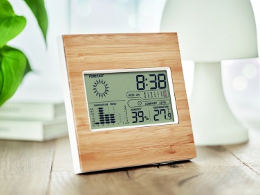 Logo trade business gift photo of: Weather station bamboo front TURKU