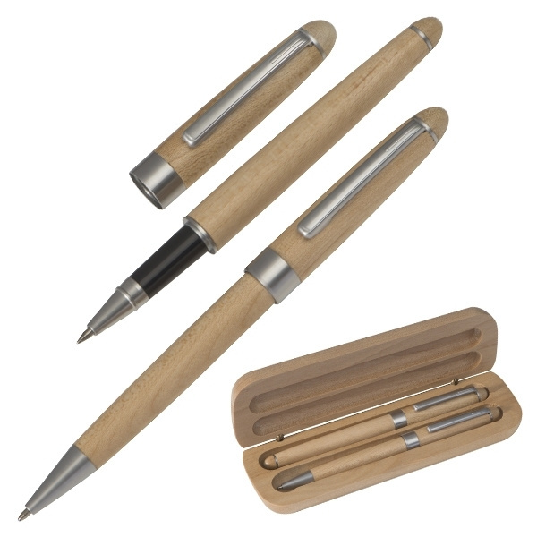 Logotrade promotional product image of: Wooden writing set ballpen and roller INDIANAPOLIS