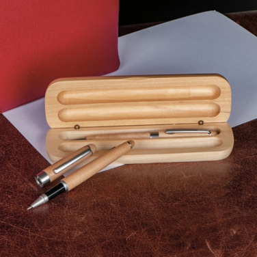 Logotrade promotional item picture of: Wooden writing set ballpen and roller INDIANAPOLIS