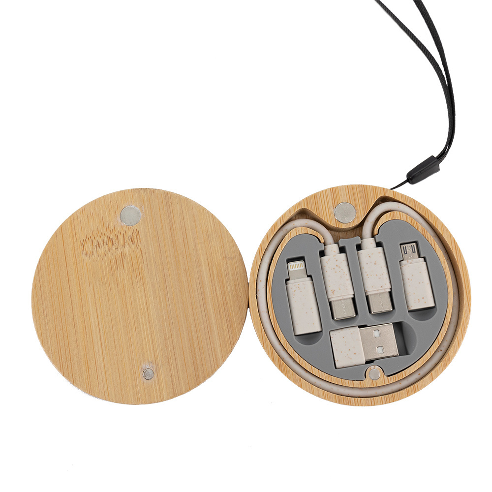 Logotrade advertising product picture of: 4in1 cable in wooden case, LH-ZM01