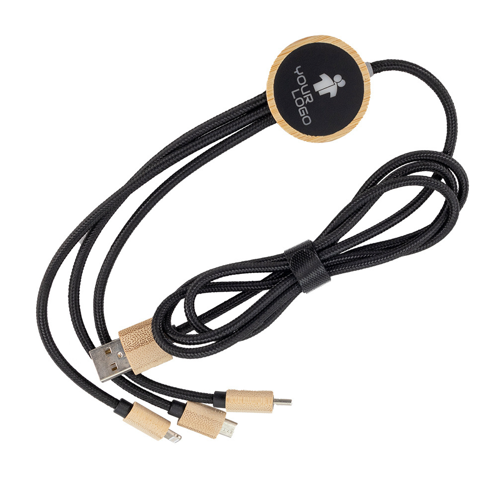 Logotrade promotional giveaway image of: 3-in-1 cable with elighted logo in a wooden casing, LH-ZMU06