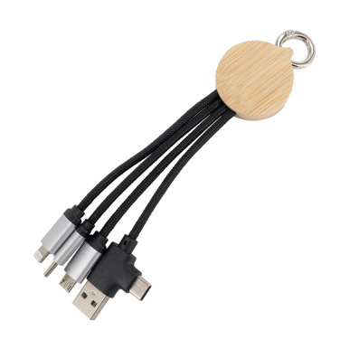 Logotrade promotional product image of: 4-in-1 cable with elighted logo in a wooden casing, LH-ZMU05