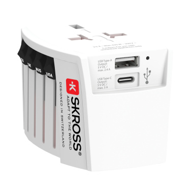 Logo trade advertising products picture of: SKROSS World Travel Adapter MUV 2-pole with USB A and C