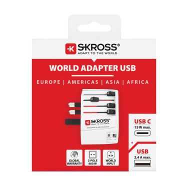 Logo trade promotional gift photo of: SKROSS World Travel Adapter MUV 2-pole with USB A and C