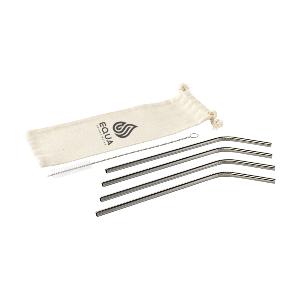 Logotrade business gift image of: ECO RVS 4 pieces ECO Straw Set stainless-steel straws