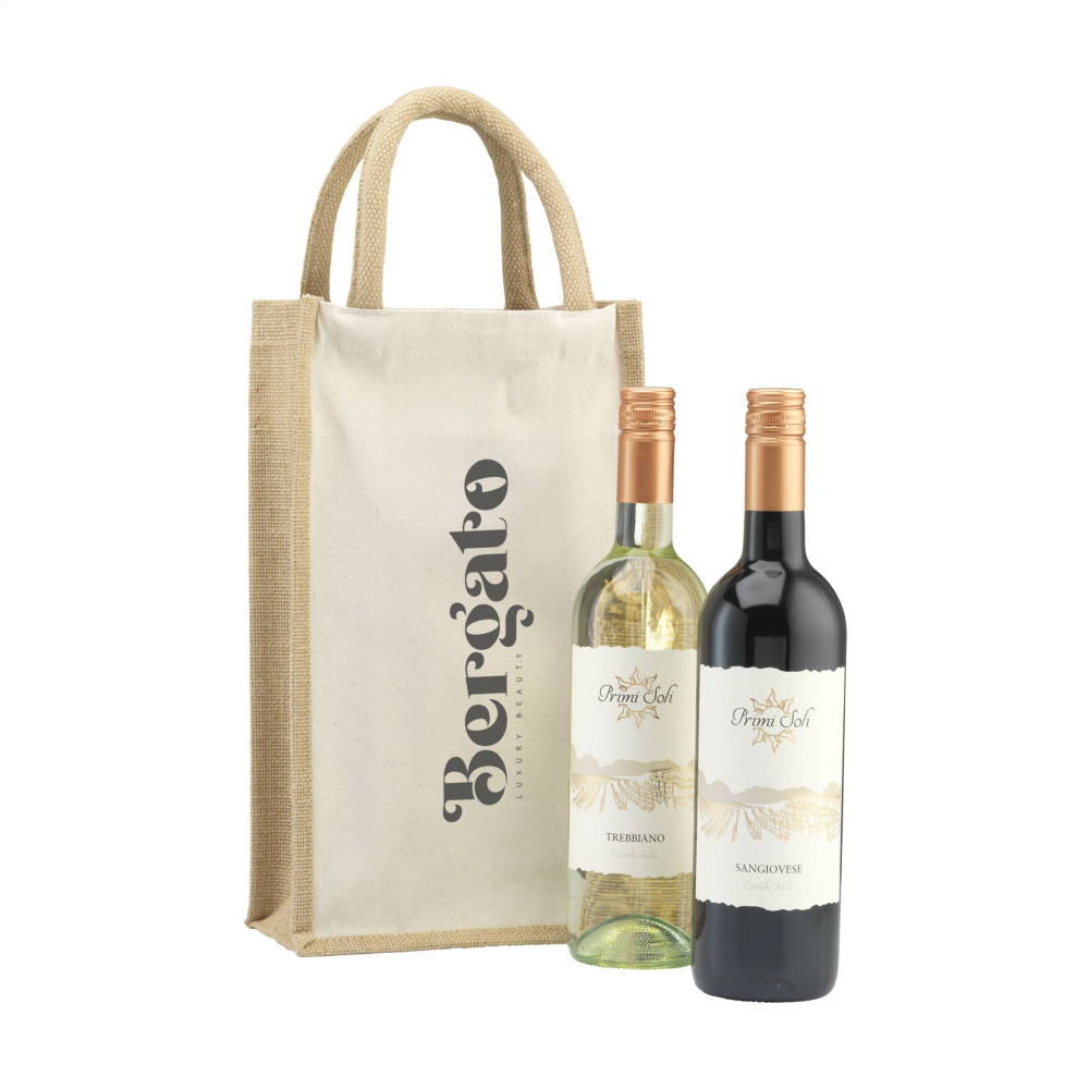 Logo trade corporate gifts image of: Jute Canvas Double Wine Bag