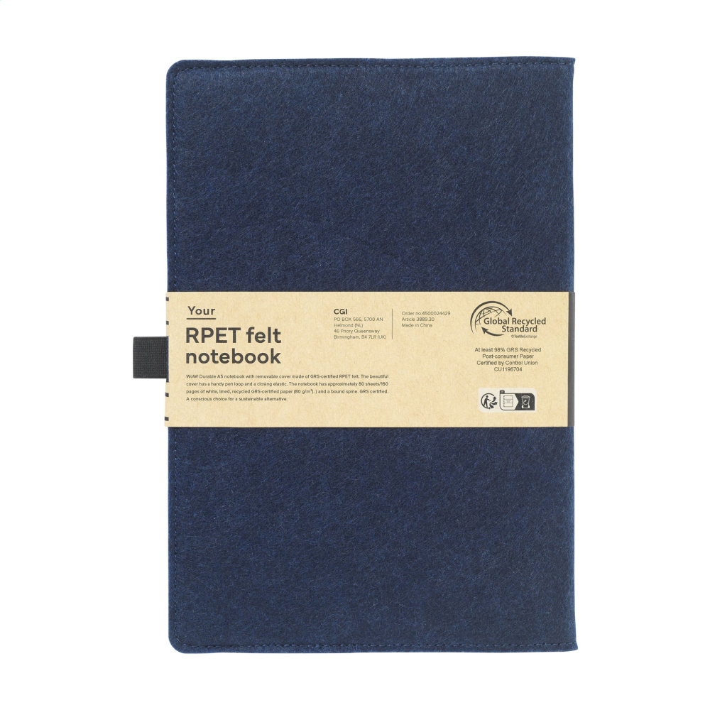 Logotrade corporate gift image of: Felty GRS RPET Paper Notebook A5