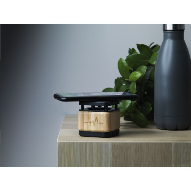 Logo trade promotional gifts picture of: Bamboo Block Speaker with wireless charger