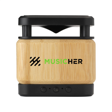 Logo trade advertising products image of: Bamboo Block Speaker with wireless charger