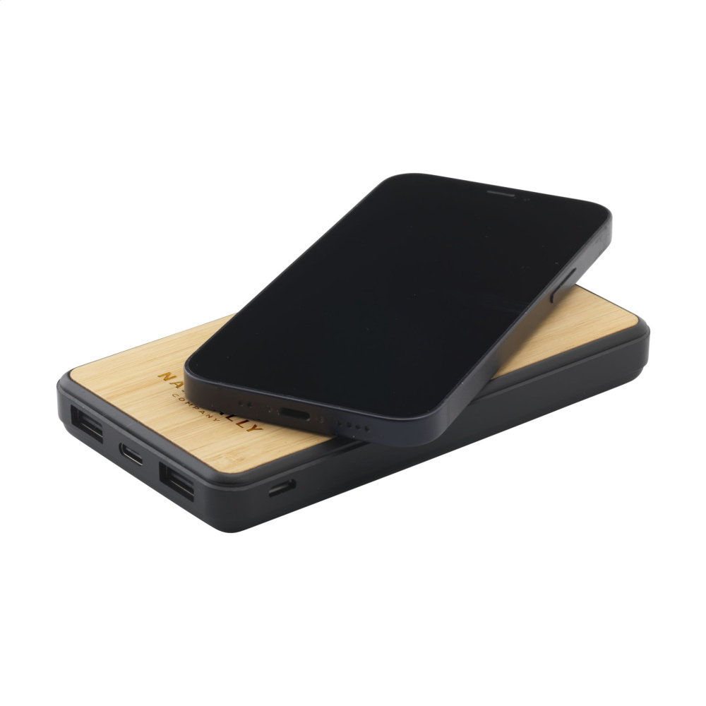 Logo trade promotional merchandise picture of: Boru Bamboo RCS Recycled ABS Powerbank Wireless Charger