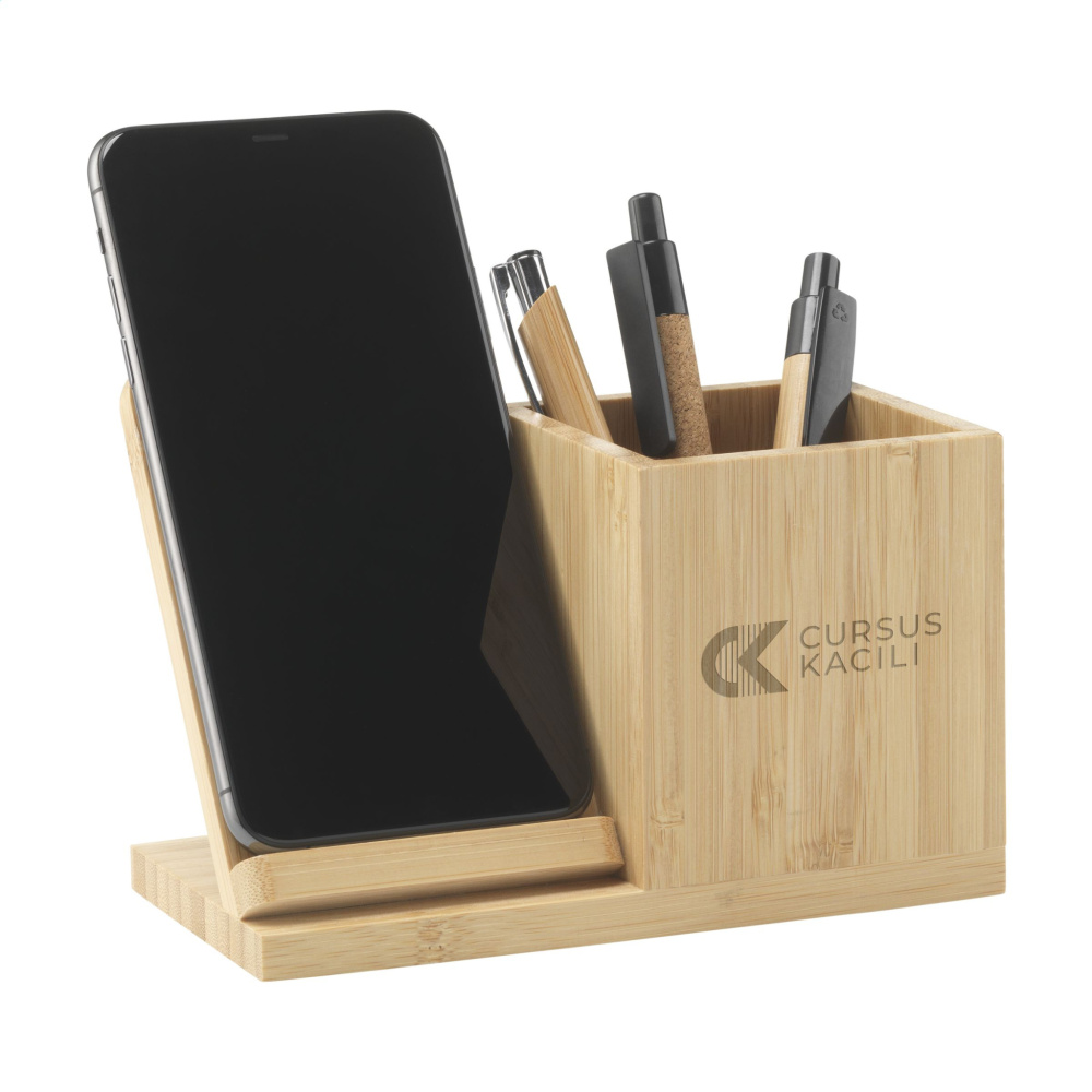 Logo trade advertising products image of: Bamboo Boss 15W charger/pen holder