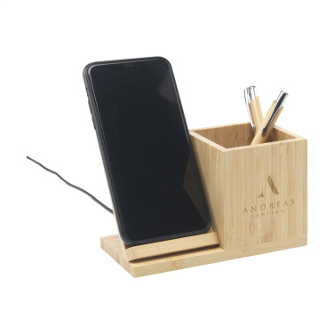 Logotrade promotional gift image of: Bamboo Boss 15W charger/pen holder