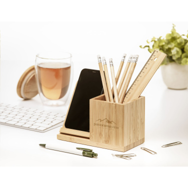 Logotrade promotional merchandise picture of: Bamboo Boss 15W charger/pen holder