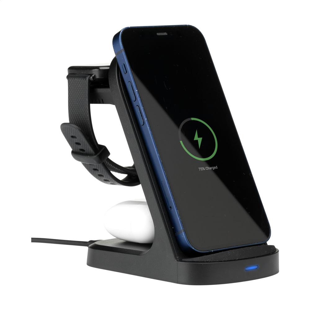 Logotrade corporate gift image of: Triple-Up RCS Recycled ABS Wireless Charger Stand