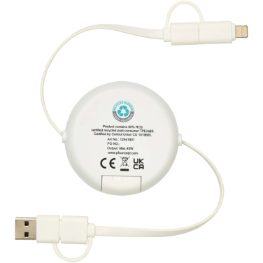 Logo trade promotional products image of: Chechia 5-in-1 recycled plastic 100 cm retractable data sync and 45W fast charge cable