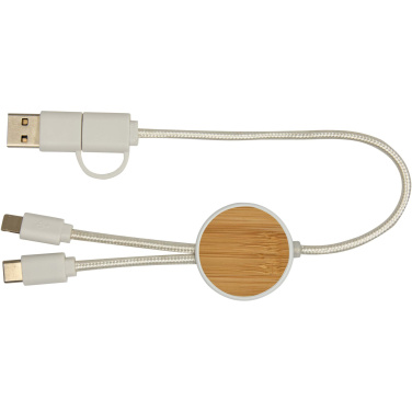 Logotrade corporate gifts photo of: Chechia 5-in-1 recycled plastic 30 cm data sync and 27W fast charge cable with bamboo details