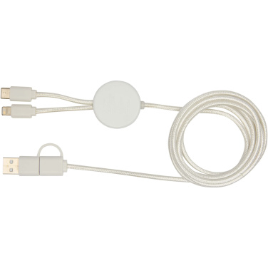 Logo trade business gift photo of: Chechia 5-in-1 recycled plastic 150 cm data sync and 27W fast charge cable with bamboo details