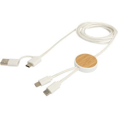 Logotrade promotional merchandise photo of: Chechia 5-in-1 recycled plastic 150 cm data sync and 27W fast charge cable with bamboo details