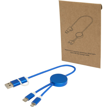 Logotrade promotional item image of: Alasia 5-in-1 recycled aluminium and plastic 30 cm data sync and 27W fast charge cable