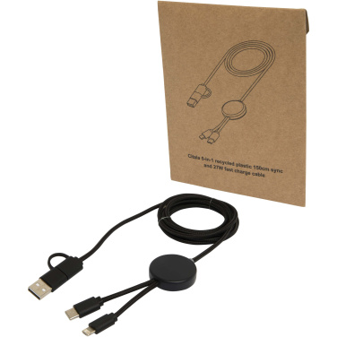 Logo trade promotional merchandise image of: Citala 5-in-1 recycled plastic 150 cm data sync and 27W fast charge cable