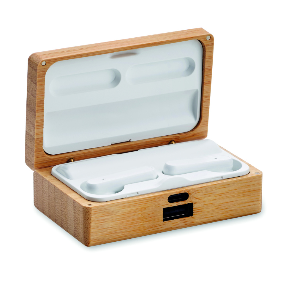 Logo trade promotional products image of: TWS earbuds in bamboo case