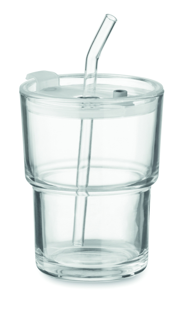 Logotrade promotional item image of: Glass tumbler with straw 400ml