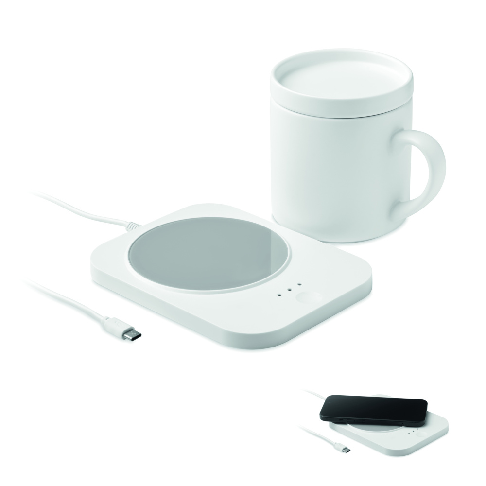 Logo trade promotional merchandise image of: Wireless charger mug warmer set