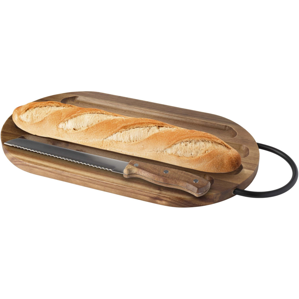 Logo trade promotional products image of: Prestige acacia wood chopping board with bread knife