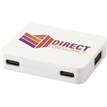Logotrade promotional item image of: Gaia 4-port USB hub with USB-A and Type-C output and dual input - made from recycled plastic