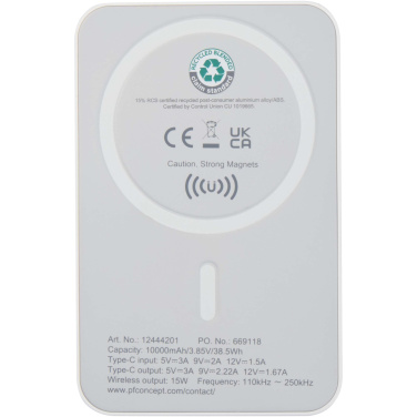 Logotrade promotional items photo of: Acrab 10.000 mAh 15W magnetic wireless power bank with 20W PD - made from recycled plastic