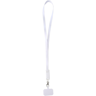 Logo trade promotional product photo of: Franz recycled plastic smartphone lanyard with built-in data sync and 65W fast charge 5-in-1 cable