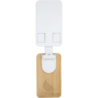 Logo trade promotional giveaways image of: Alfirk recycled plastic foldeable desk phone stand with bamboo details