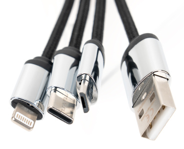 Logo trade promotional gifts image of: 4-in-1 cable with elighted logo in a wooden casing