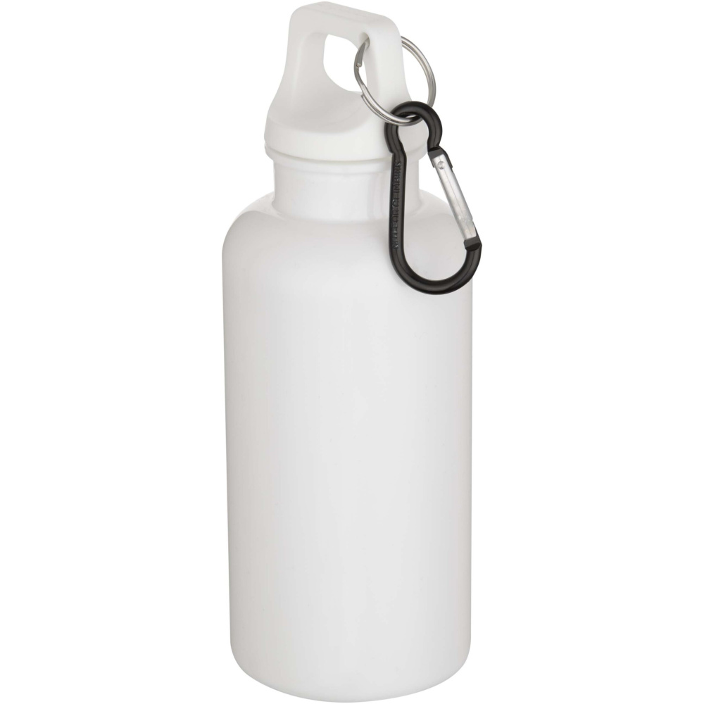 Logotrade promotional product picture of: Oregon 400 ml solid colour RCS recycled plastic water bottle with carabiner