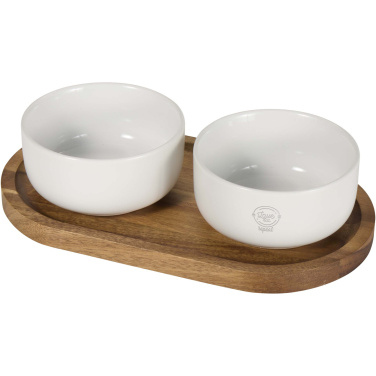 Logotrade promotional product image of: Noa wooden tray and ceramic serving bowls set