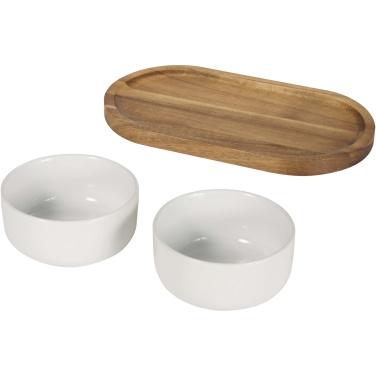 Logotrade business gift image of: Noa wooden tray and ceramic serving bowls set