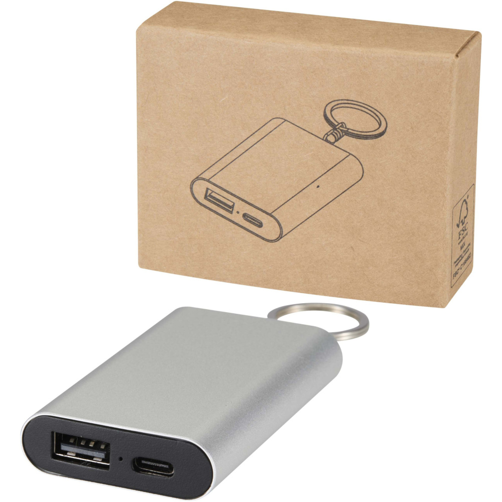 Logotrade promotional merchandise image of: Arcturus 2000 mAh recycled aluminium power bank with keychain