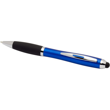 Logotrade corporate gift picture of: Nash RCS recycled plastic stylus ballpoint pen with coloured barrel and black grip (blue ink)