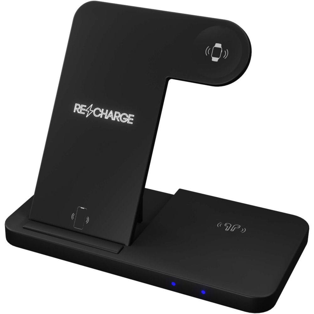 Logo trade promotional gifts image of: SCX.design W28 3-in-1 wireless charging base with phone stand