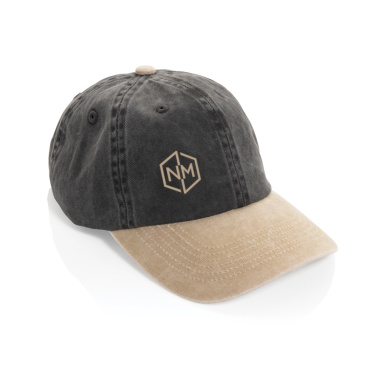 Logo trade promotional giveaways image of: BEAU AWARE™ Washed 6 panel 270gsm cotton twill two tone cap