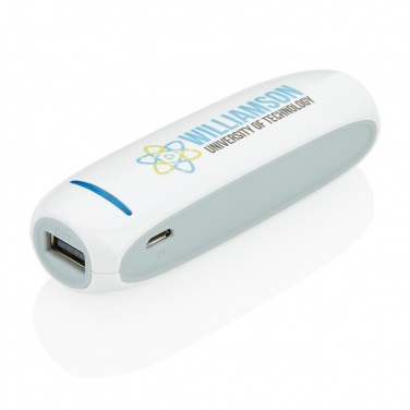 Logo trade reklaamtoote pilt: 2.600 mAh powerbank, white